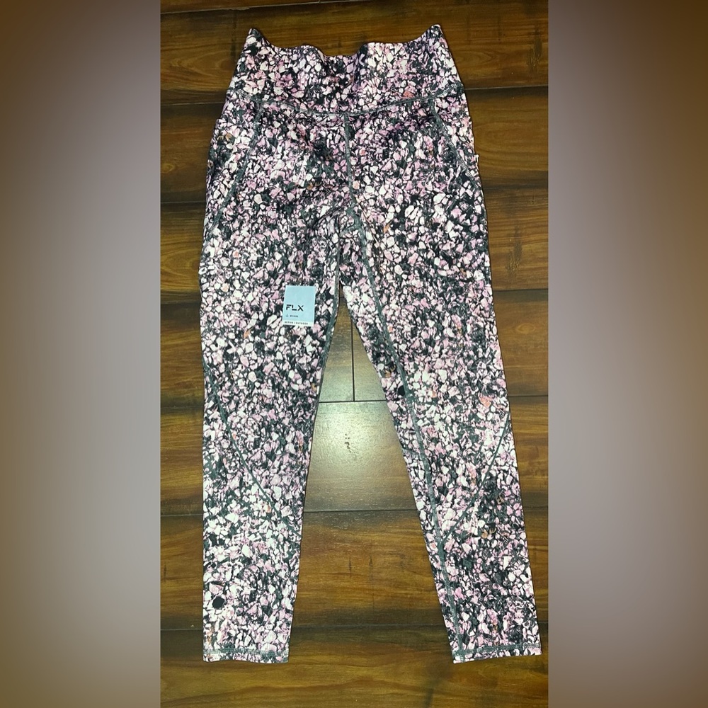 FLX Women's Pink and Black Floral Leggings